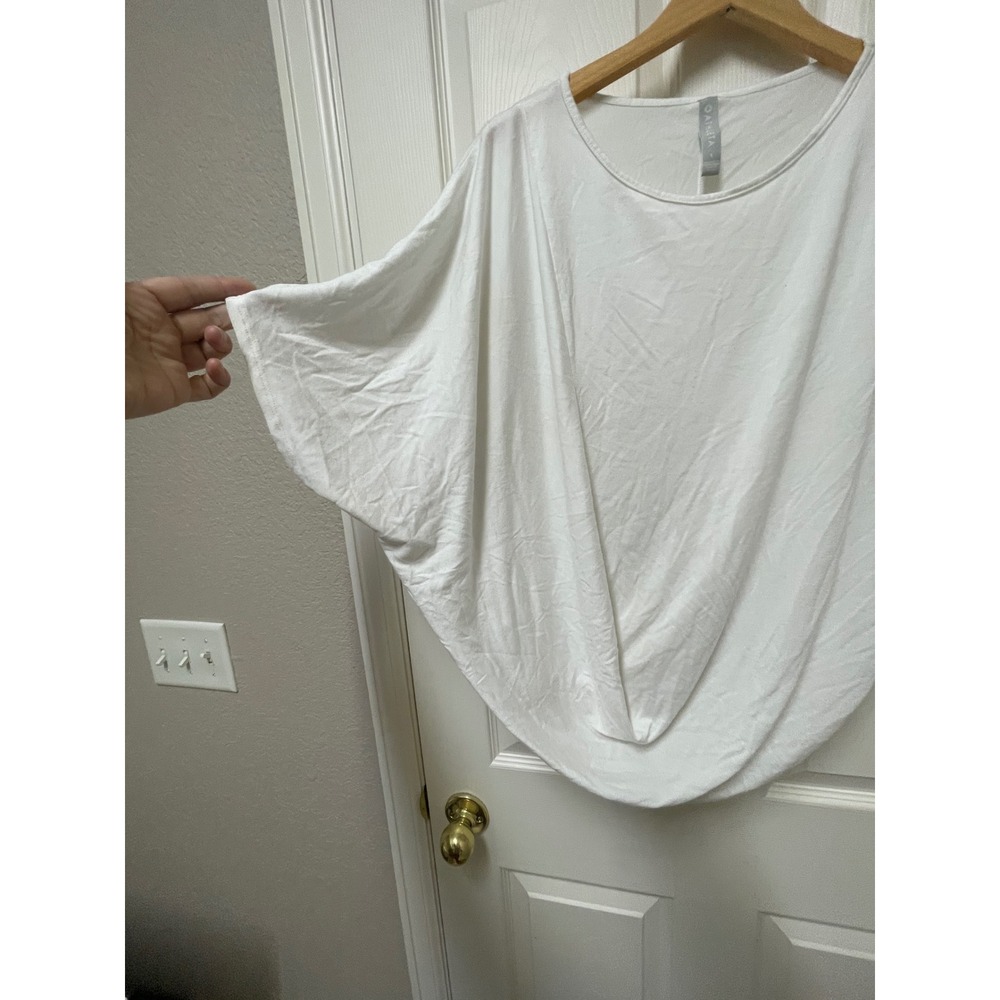 Athleta Womens Large White Draped Tee Modal Blend Short Sleeve Casual Top - Picture 4 of 11
